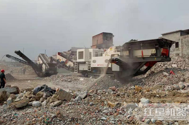移动破碎机建筑垃圾破碎现场 移动破碎机建筑垃圾破碎现场